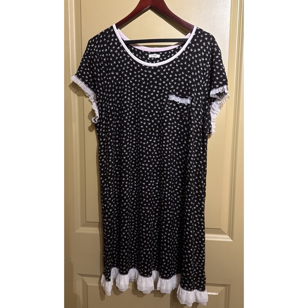 Layla Nightgown Women 3X Black White Pink Ruffle Trim Sleep Shirt 3x
